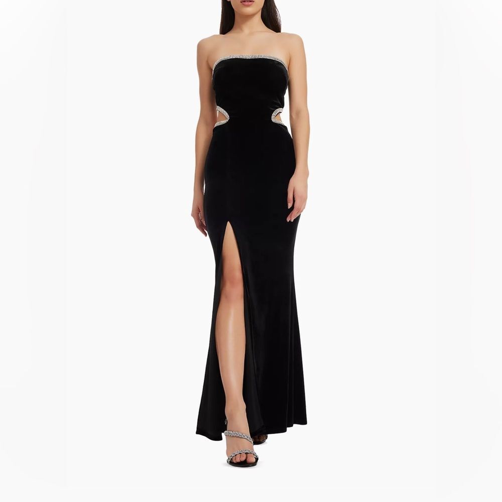 New Dress The Population Ariana strapless velvet rhinestone cutout gown dress XS